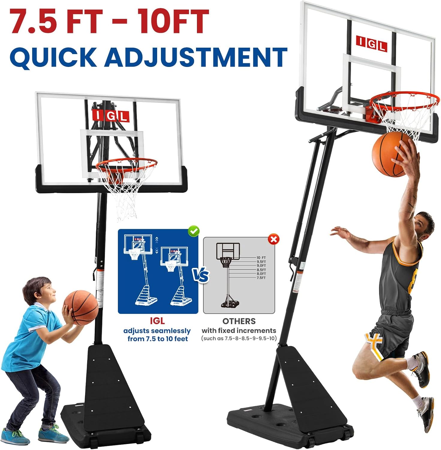IGL Basketball Hoop Outdoor with 52 Inch Shatterproof Backboard, 10FT Height Portable Basketball Hoop Outdoor, Adjustable Basketball Goal System