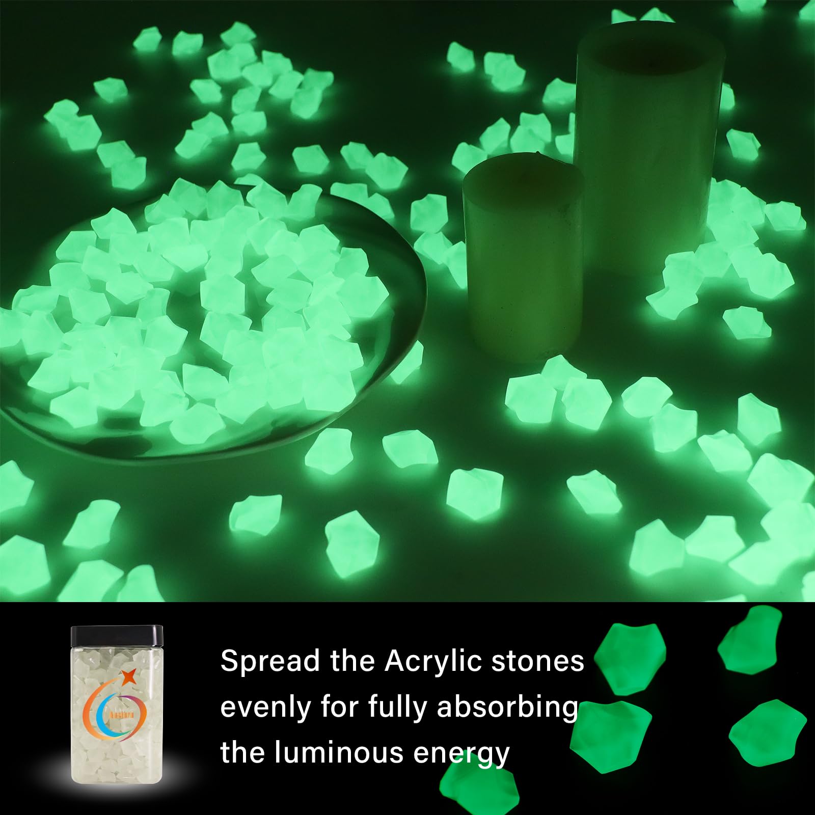 Ausluru Night Glow Acrylic Stones - Glowing Luminous Rocks Starry Decor for Gardens, Aquariums, and Landscaping, 400pcs Green 3