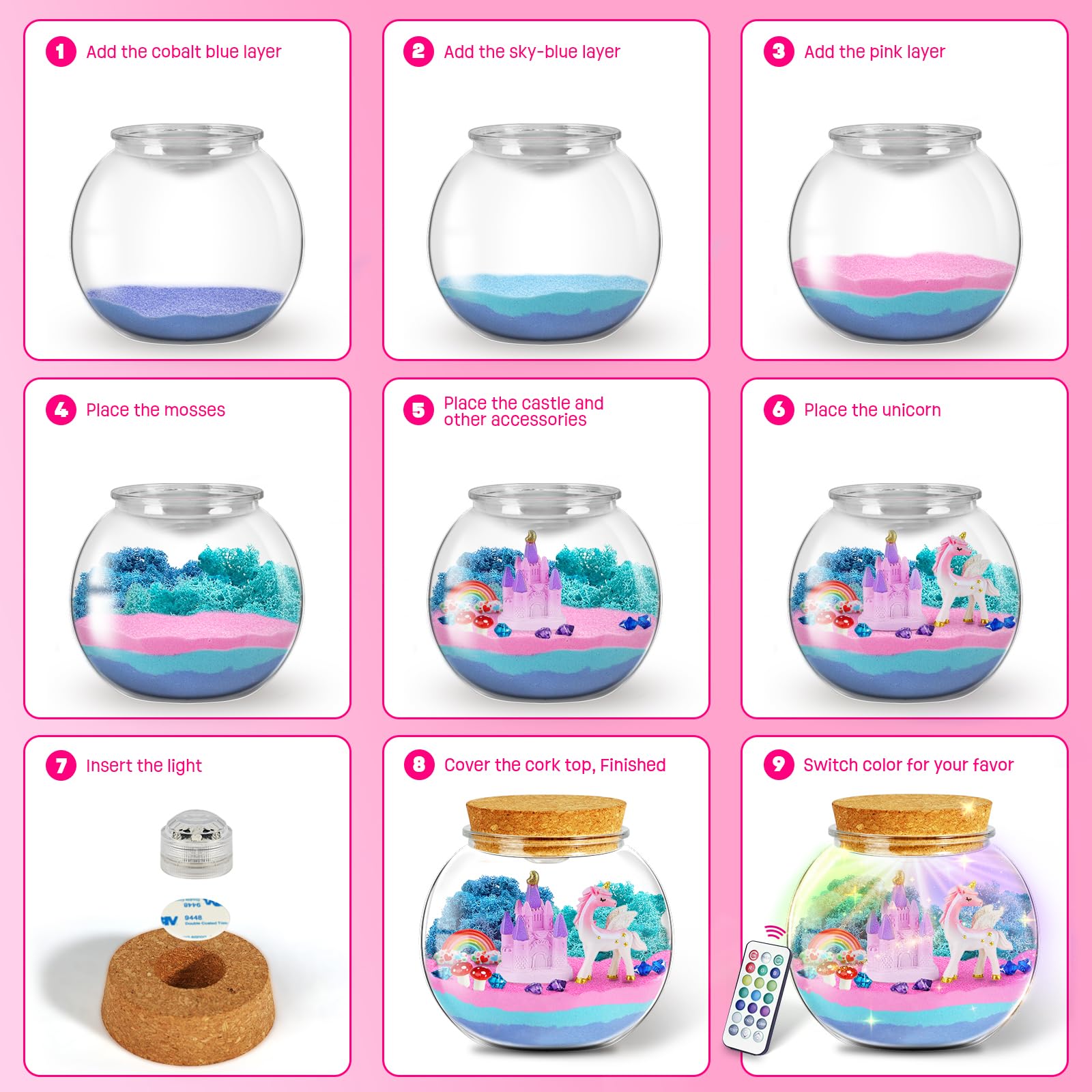 Kit de Terrarium Licorne, Veilleuse Licorne, Lampe Licorne - Idée Cadeau Anniversaire Filles 4-12 Ans - Loisirs Créatifs, Jeux Scientifiques