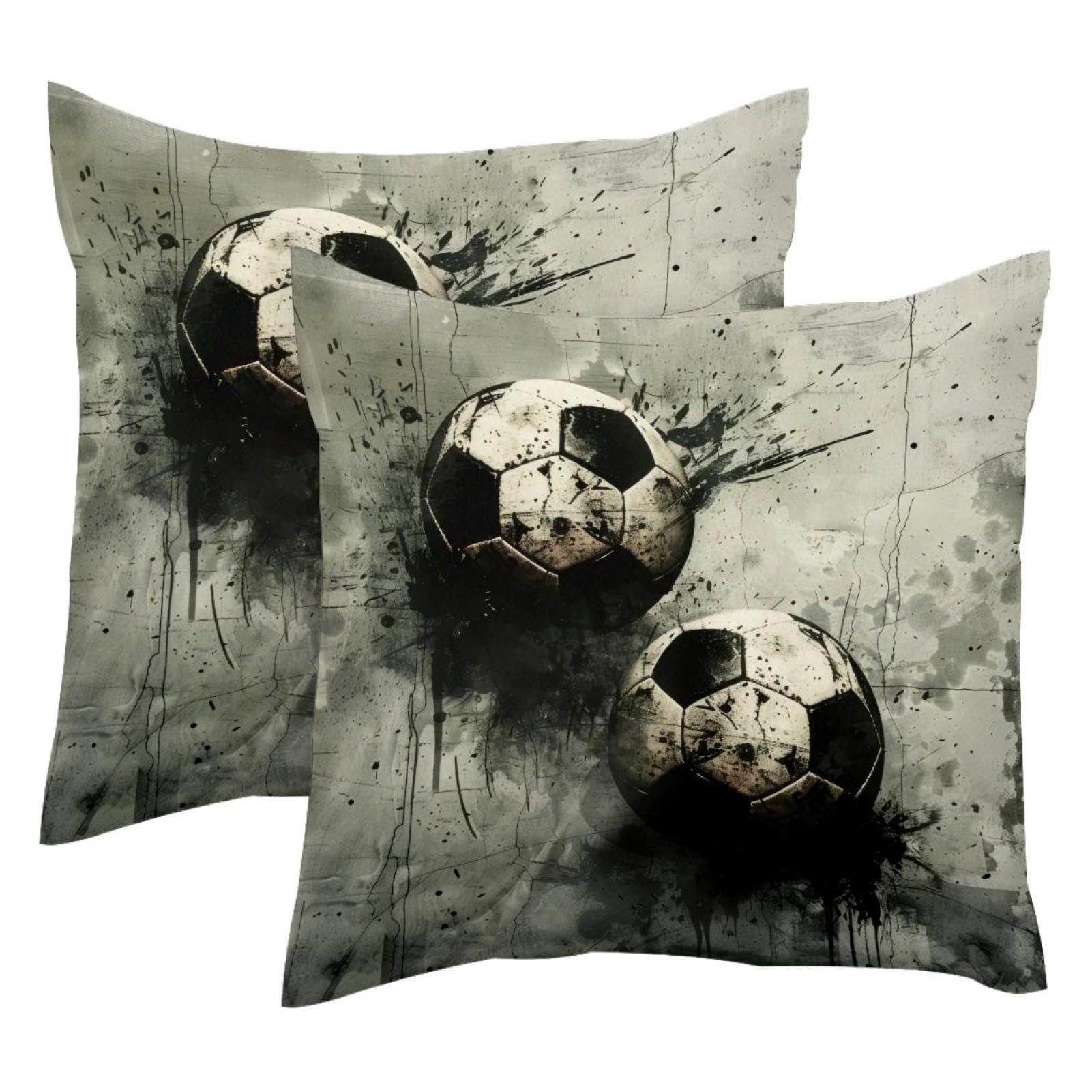 Housse de coussin football en velours 50x50 cm, lot de 2 taies déco grunge