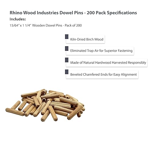 Vista 198 de 1/4" x 1" - Paquete de 500 pasadores de madera - Secados al horno, estriados y biselados (1/4" x 1", 500 unidades)