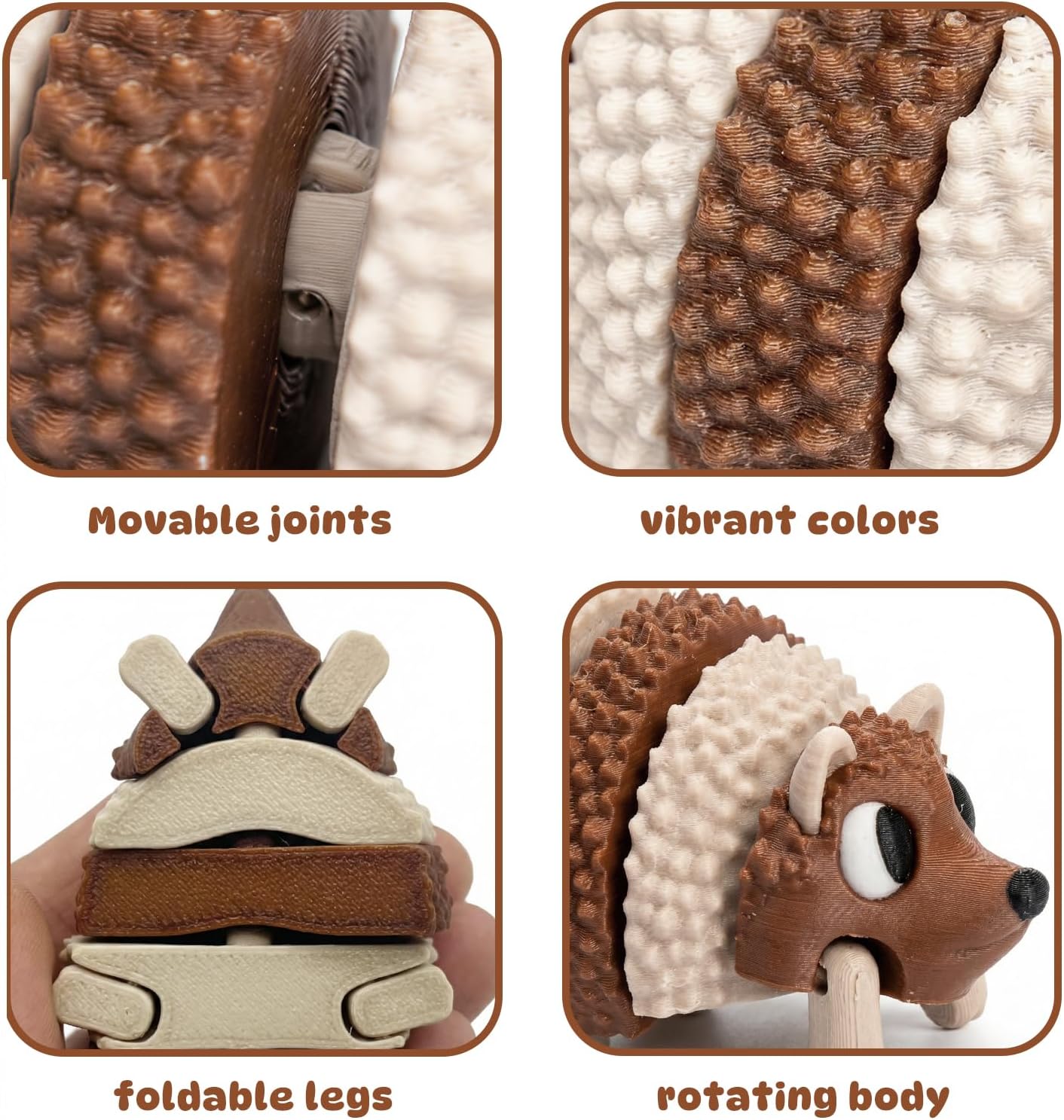 3D Printed Toy Flexible Articulated Hedgehog Interactive Fidget Toy for Desk Decor and Stress Relief