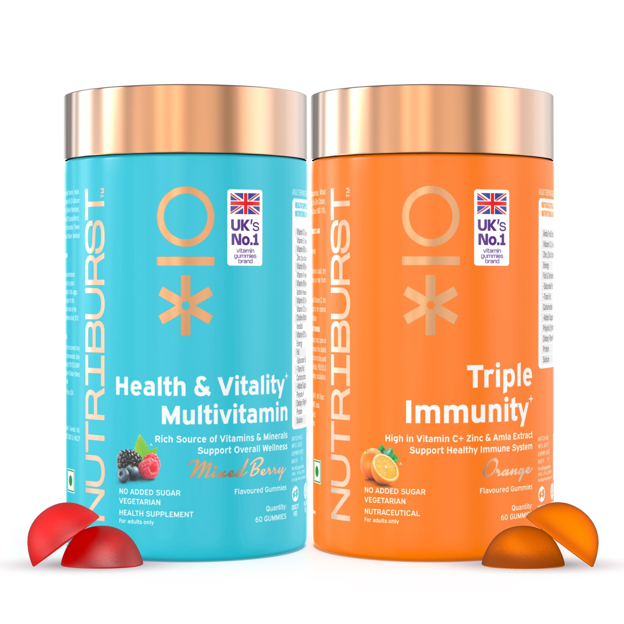 Sponsored Ad - Nutriburst Daily Immunity Boost Combo: Health & Vitality Multivitamin Gummies + Triple Immunity Gummies with Vitamins, Zinc & Amla Extract | Daily Wellness & Energy | No Added Sugar (Pack of 2X60)