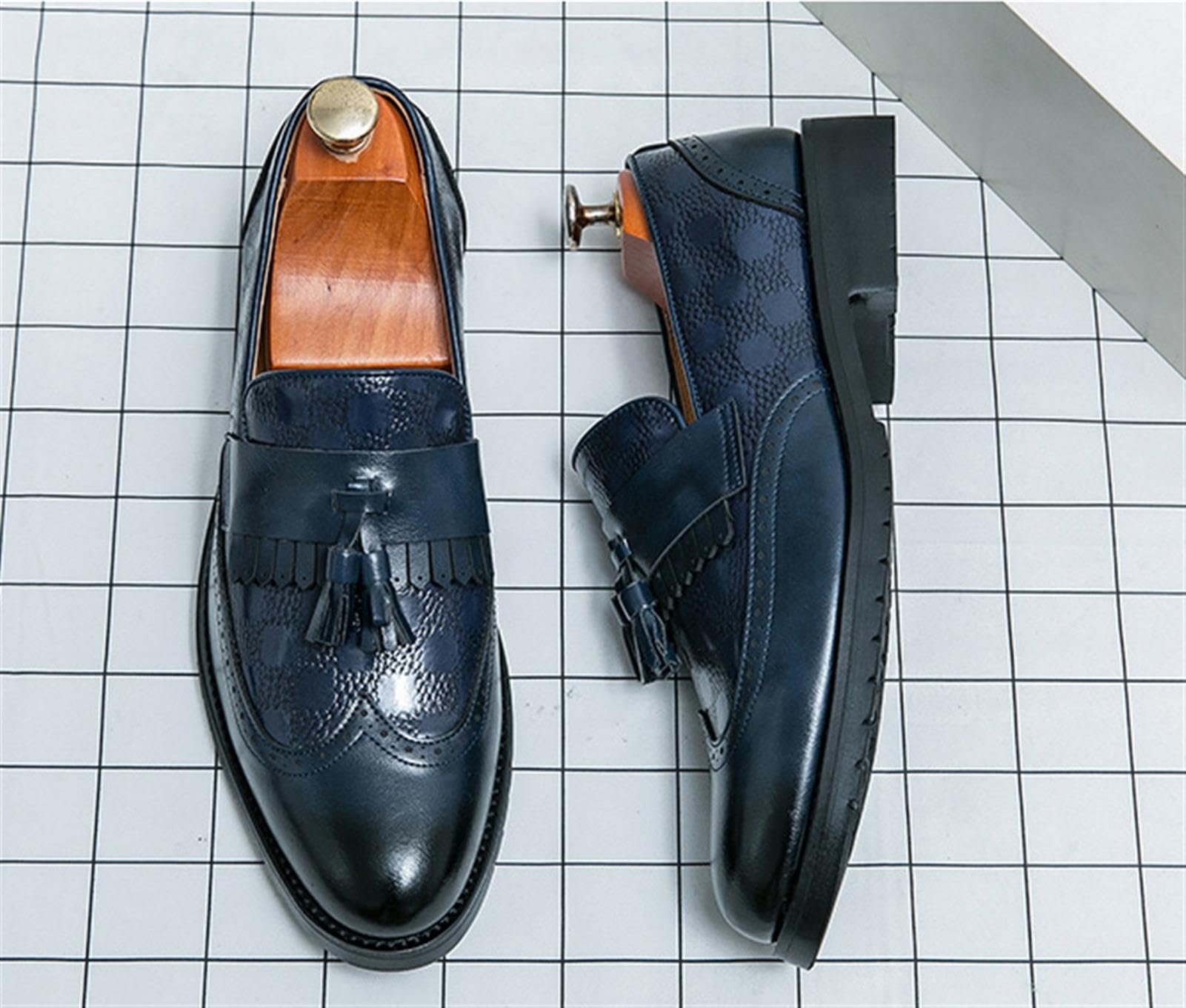 Mocassini con Nappine Uomo Scarpe Brogue Oxford Eleganti Stringate Basse da Cerimonia Business Matrimonio Casual Scarpe in Pelle
