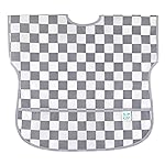 Bumkins Short Sleeve Bib for Girl or Boy, Toddler and Kids for 1-3 Years, Large Size, Essential Must Have for Junior Children, Eating, Mess Saving Soft Fabric Apron for Play, Charcoal Check