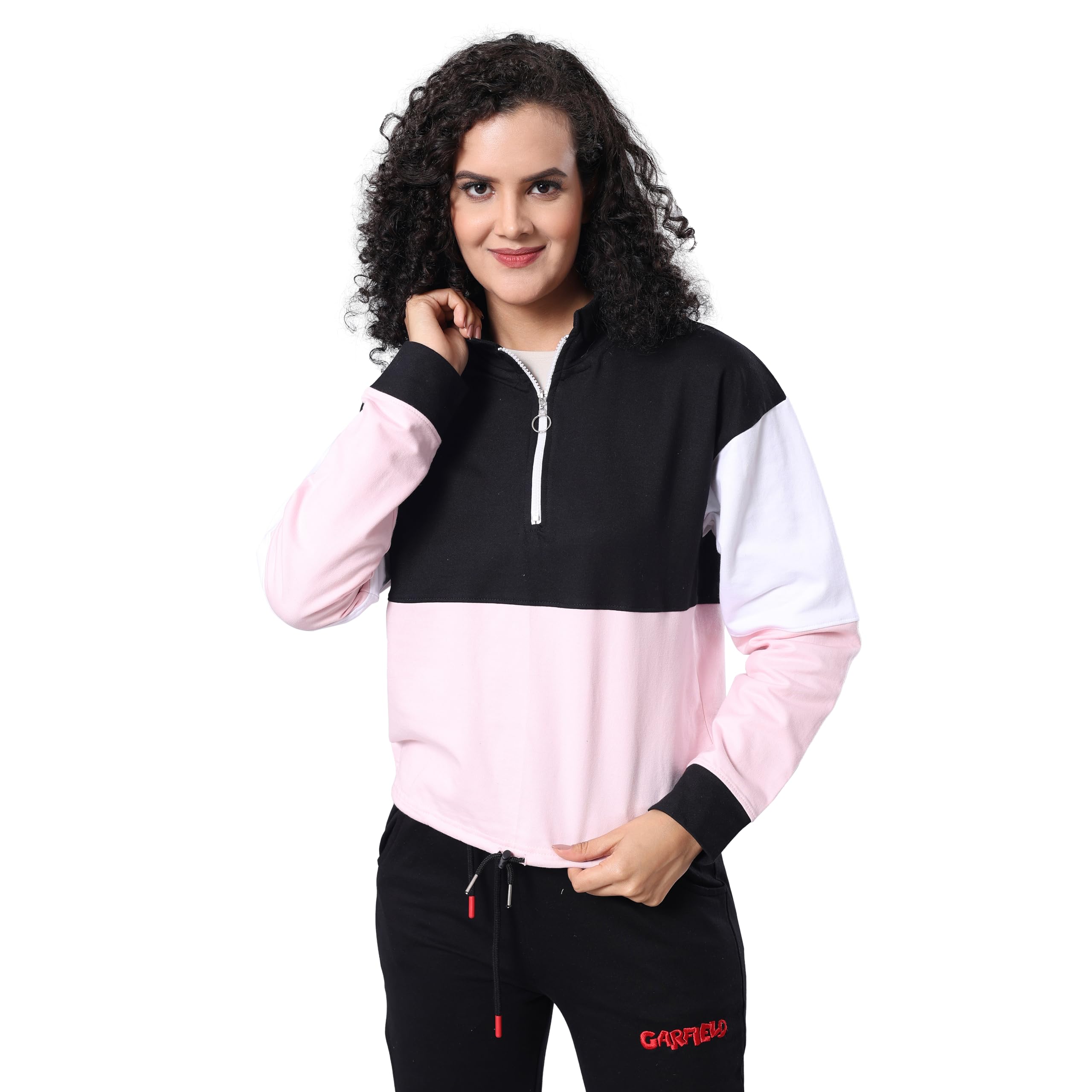 evolove Women's Cotton Cute High Neck T-Shirt Winter Sweatshirts Casual Drawstring with Pocket, Super Soft Comfortable (Pink, High-Neck_T-Shirt)-picture-16