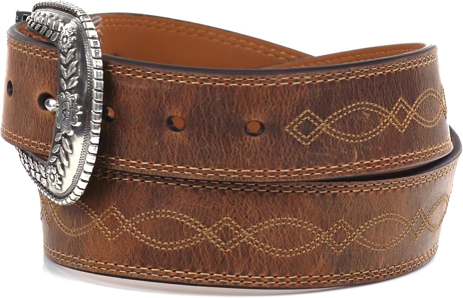 ARIAT Women's Center Stitch Leather Tapered Belt with Removable Antiqued Silver Buckle - Image 5