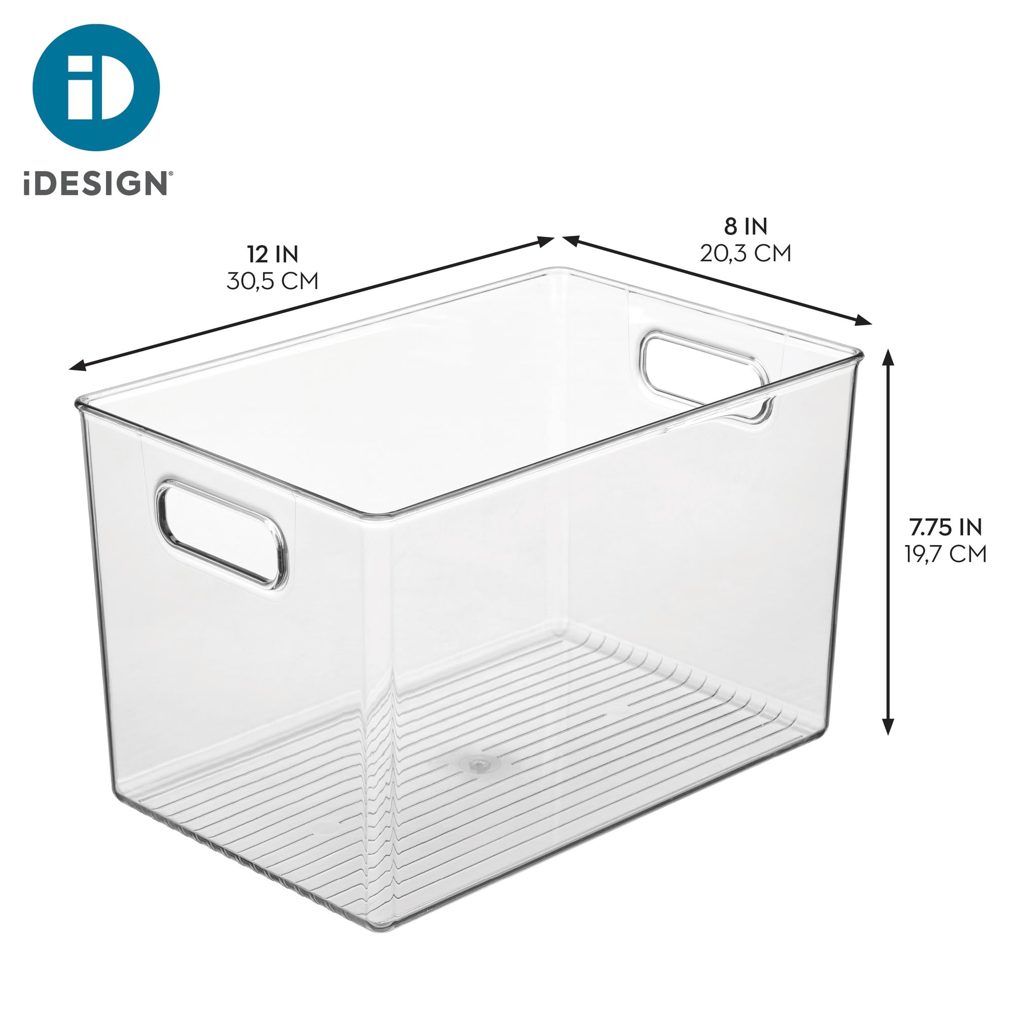 InterDesign iDesign - Contenitori portaoggetti con manici, per cucina, dispensa, bagno o casa, ufficio, set da 4, trasparenti