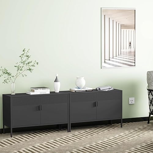 Miniatura 6 de COFaR Armario de metal negro para cafetería, 39.4 pulgadas de ancho, armario de almacenamiento con 2 puertas decorativas, aparador de buffet para