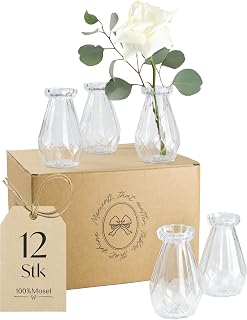 100% Mosel Glasvasen, 12 Stück (14,5 x 8,9 cm), Klarglas im Diamant Design