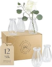 100% Mosel Glass Vases, Pack of 12 (14.5 cm x 8.9 cm) Clear Glass Vases in Diamond Design - Table Vases for Wedding, Christening, Communion, Confirmation & Birthdays