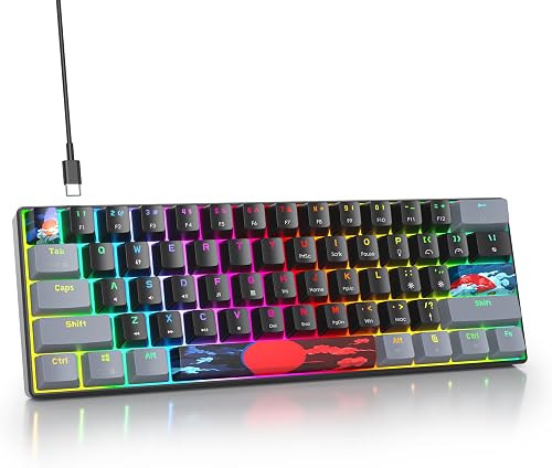 SOLIDEE Portable 60% Mechanical Gaming Keyboard,61 Keys Compact RGB LED Backlit Wired Keyboard with Detachable USB Type-C Cable,Office Keyboard with Linear Red Switch for Windows PC Mac(61 Dark)