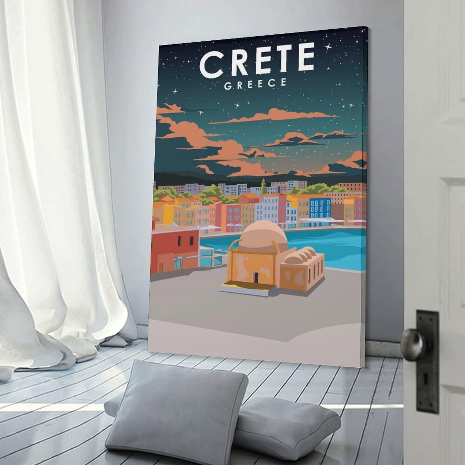 Junmoney Crete Greece Travel Art Hanging Wall Art 12x18inch(30x45cm), for Study, Office Or Focused Interiors, Wall Art That Adds Style to Work Areas