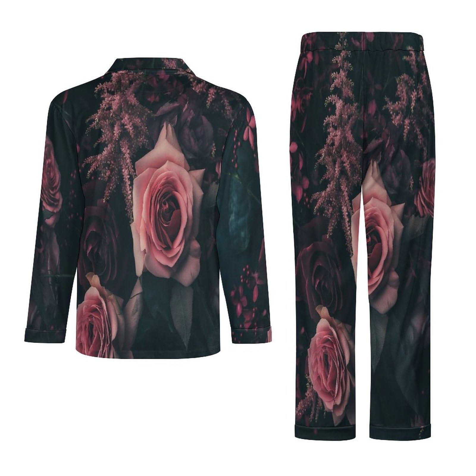 Completo Pigiama da Uomo 2 Pezzi - Rose Rosa Pigiama A Maniche Lunghe Abbigliamento da Casa 2 Pezzi Top + Pantaloni Morbido E Caldo Pigiama Autunnale E Invernale