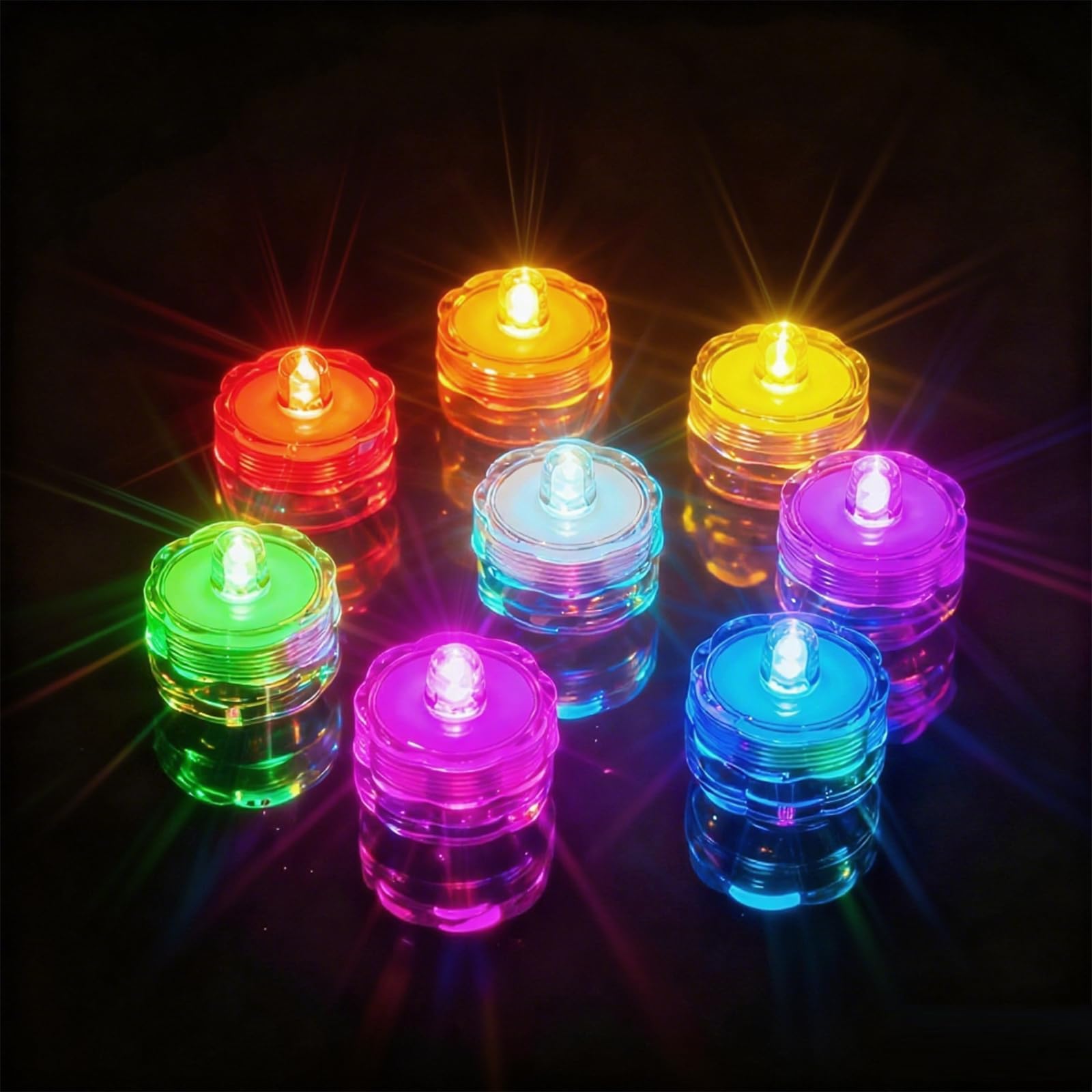 Underwater LED Flameless Tea Lights, Colored Light (12 pcs)