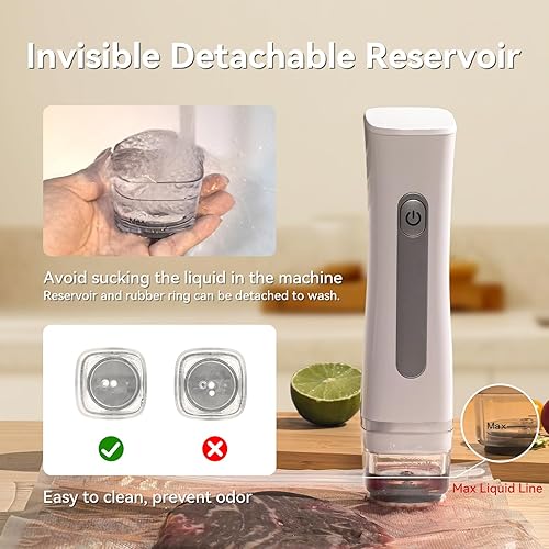 Miniatura 5 de Máquina selladora al vacío compacta para conservación de alimentos con 30 bolsas reutilizables para almacenamiento al vacío para congelador,
