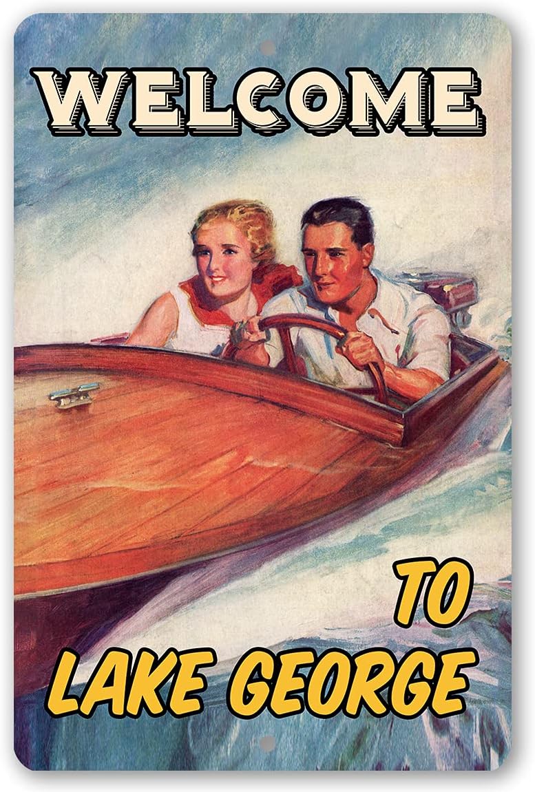 Personalized Fast Boat Vintage - Classic Beach House and Lake Decor, Customize Decor with Lake Name, Fishing and Cabin Display Gifts, 8x12 or 12x18 Use Indoor or Outdoor Durable Metal Tin Sign