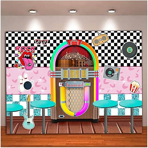 Miniatura 8 de XLL Rock Roll Party Back to 50's Sock Hop Fotografía Fondo de regreso a los años 50 Tienda de soda Fondos de fotos de los años 50 Retro Diner Time