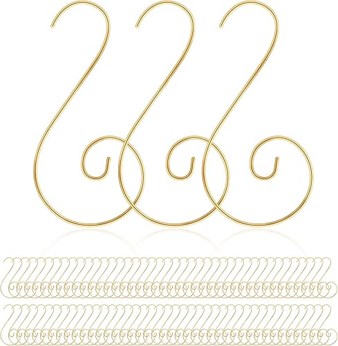 RIFNY 100 ganchos de adorno de Navidad gancho de metal flexible para colgar ganchos de adorno dorados ideales para árbol de Navidad Halloween