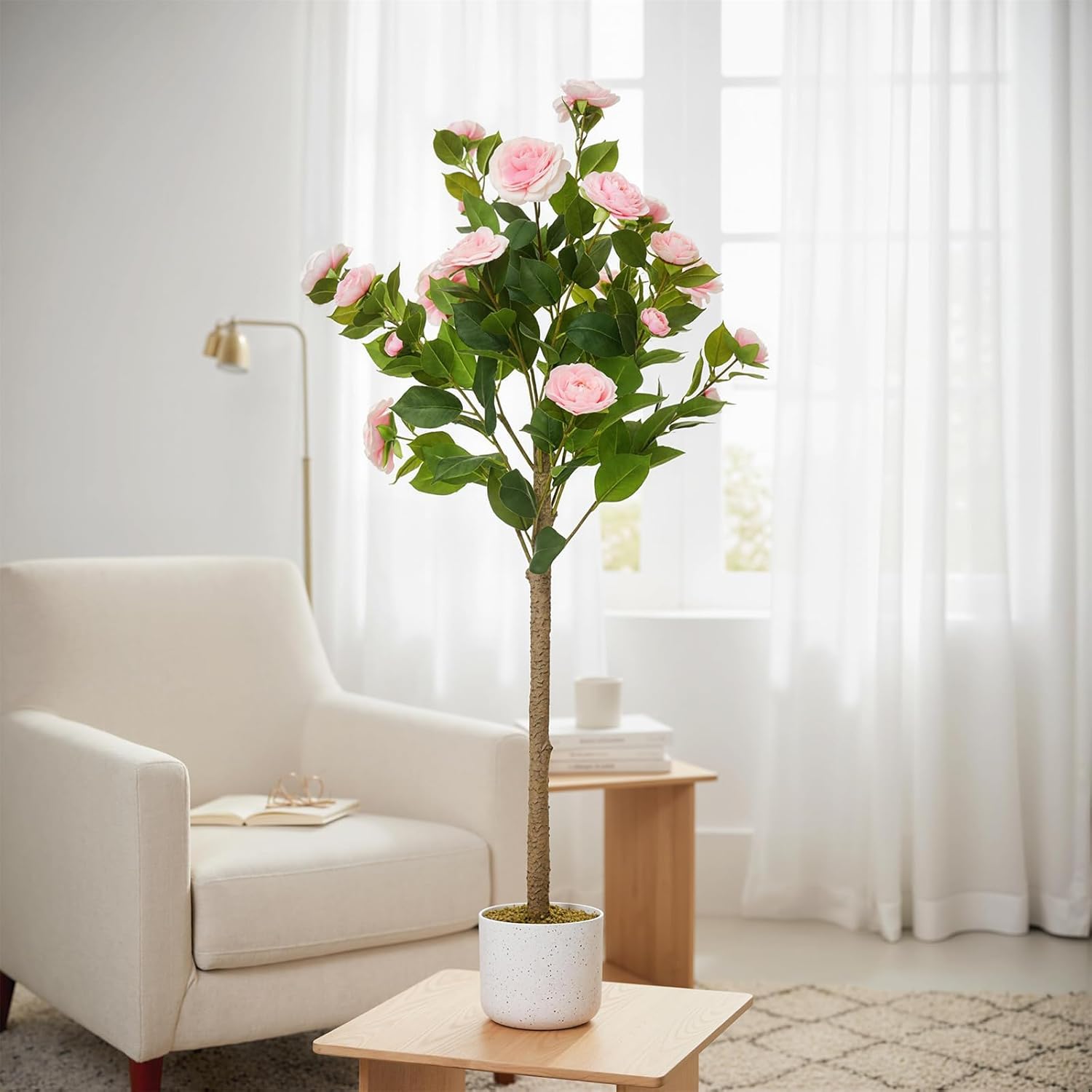 3.6FT Pink Camellia Artificial Plants in Pots, Set of one – Lifelike Flower Trees for Indoor and Outdoor Decor, Ideal for Weddings and Events