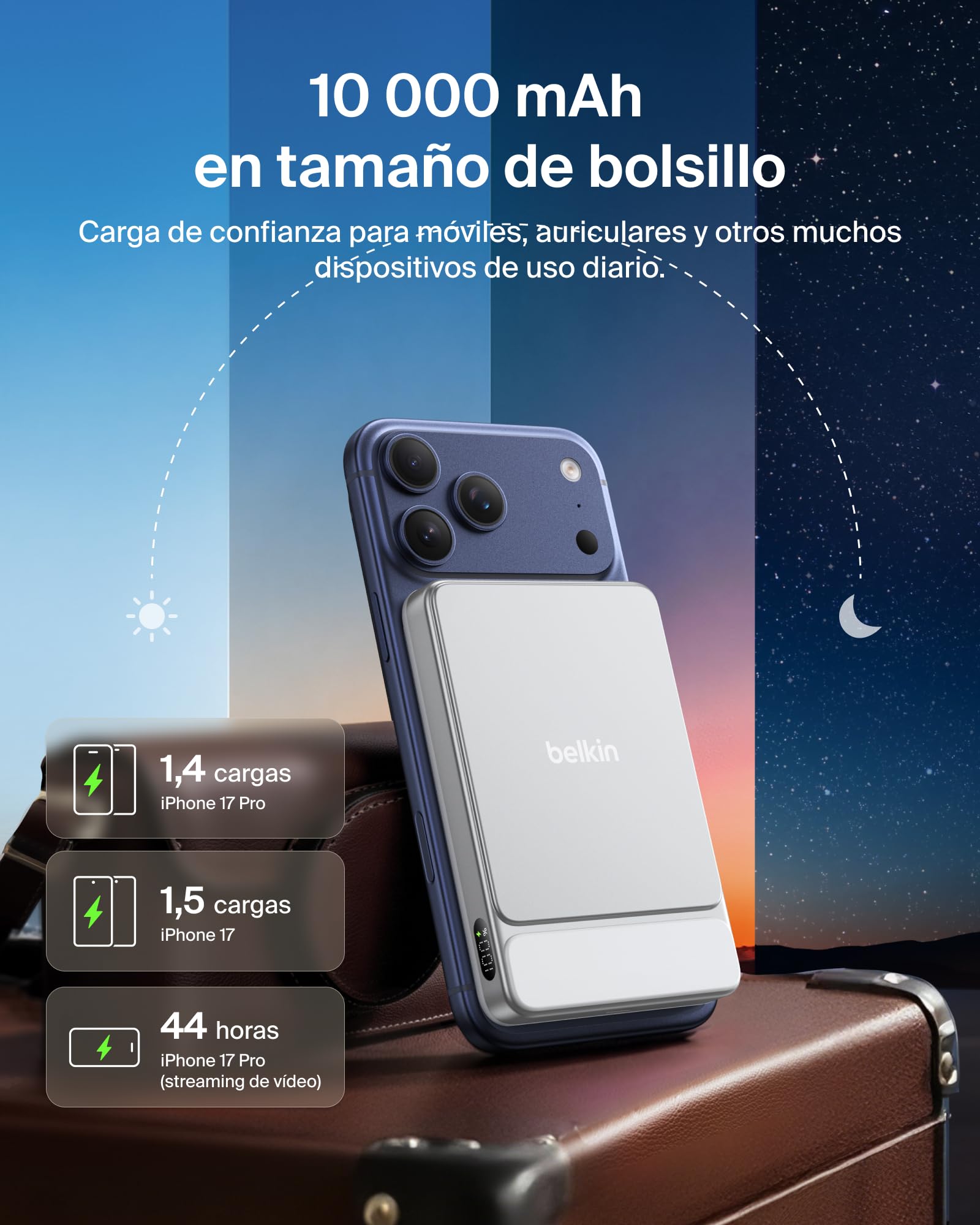 Belkin UltraCharge Batería Externa Magnética 10000 mAh Puerto USB- C Blanco | Power Bank 10000 mAh, Certificación Qi2 25 W, Anillo Magnético, Puerto USB-C, Cable, Autorizada en Aviones, Batería Portátil