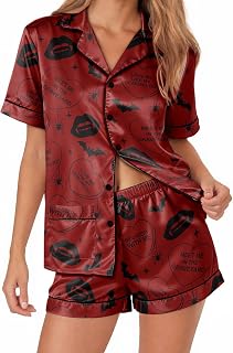 Women's Satin Pajamas Set, Short-Sleeve Button Down Loungewear | Cute Pajamas; Softness Sleepwear; Funny Animal Pjs; Let Me Sleep; Soft Fall Night Gift