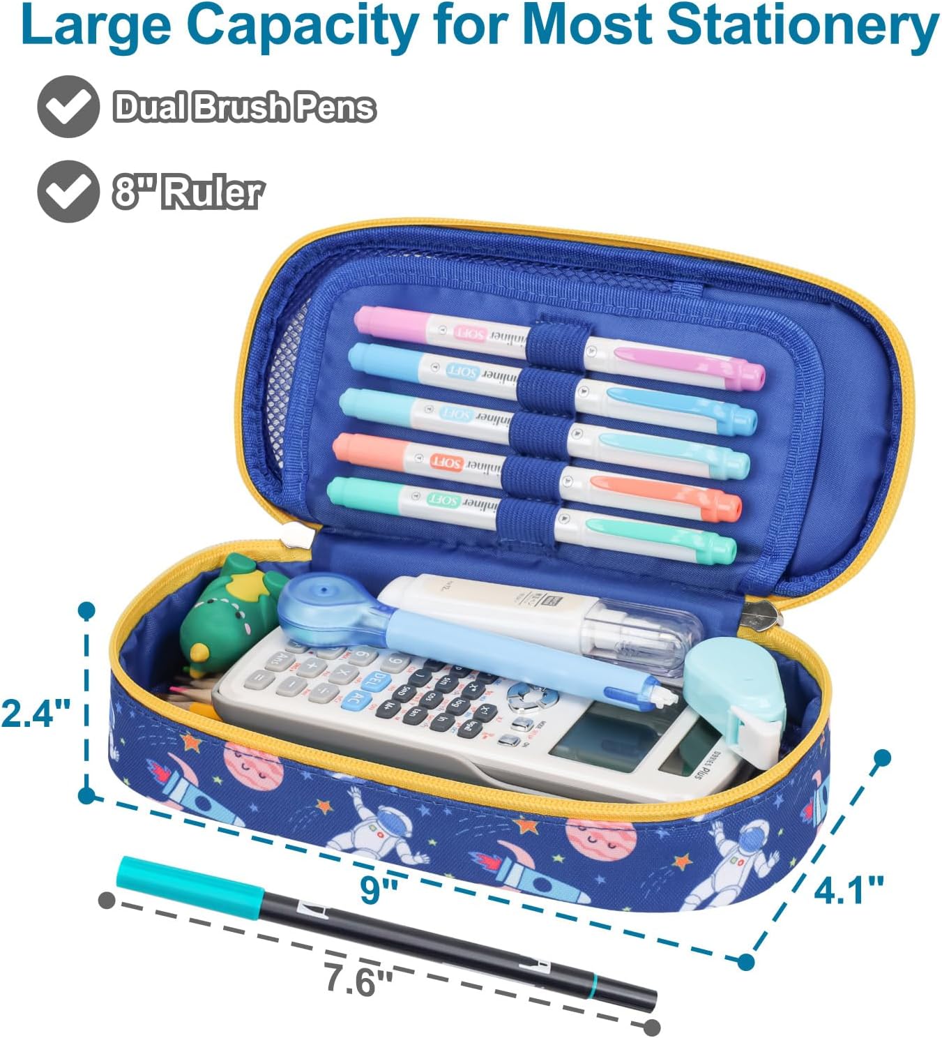 Cute Kids Pencil Case - Boys Pen Pouch Large School Organizer image 2