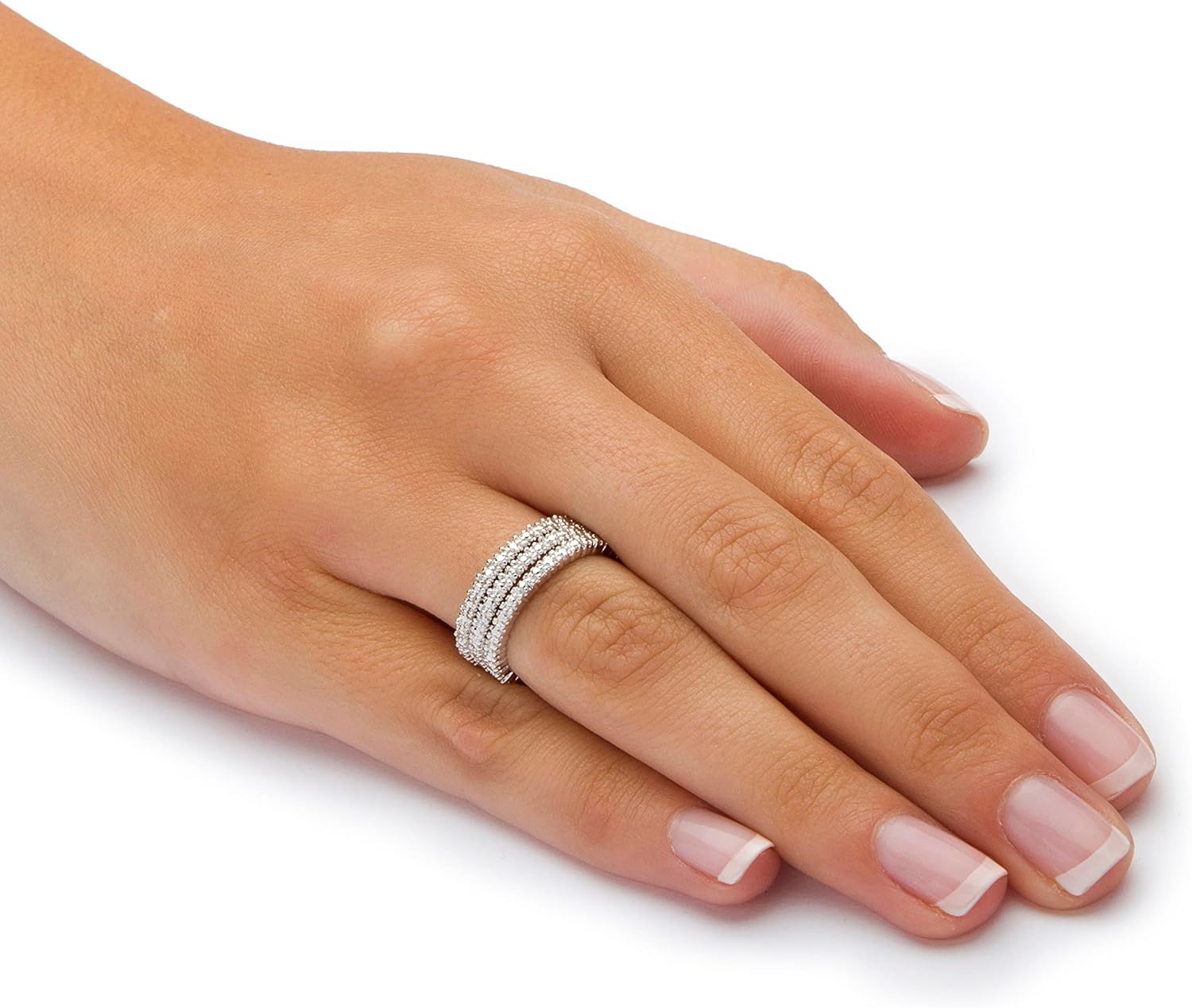 Platinum Plated Genuine Diamond Accent 3 Piece Stackable Eternity Ring Set