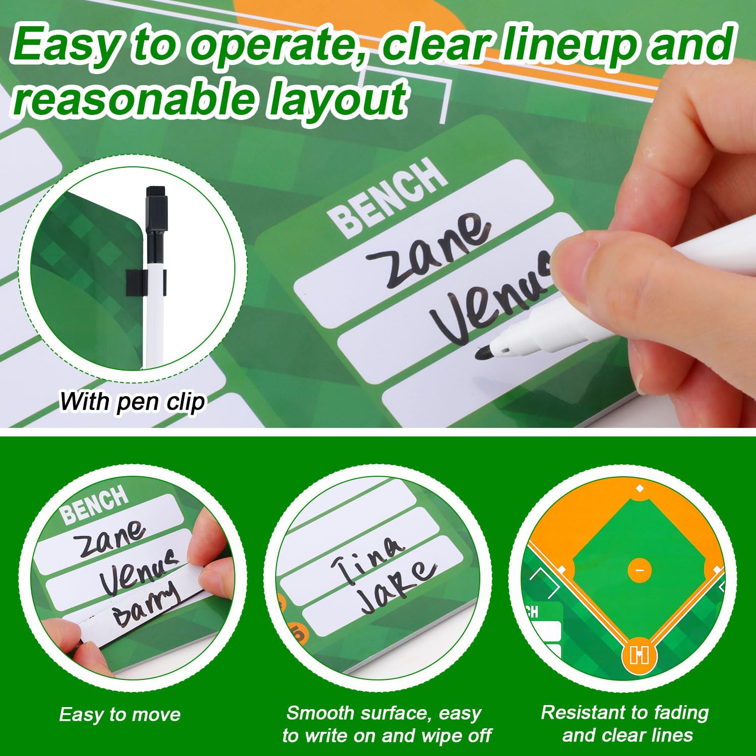 30 Aimants Tableau Entraîneur + 2 Marqueurs | Étiquettes Effaçables Pour Baseball, Softball, Organisation - 8