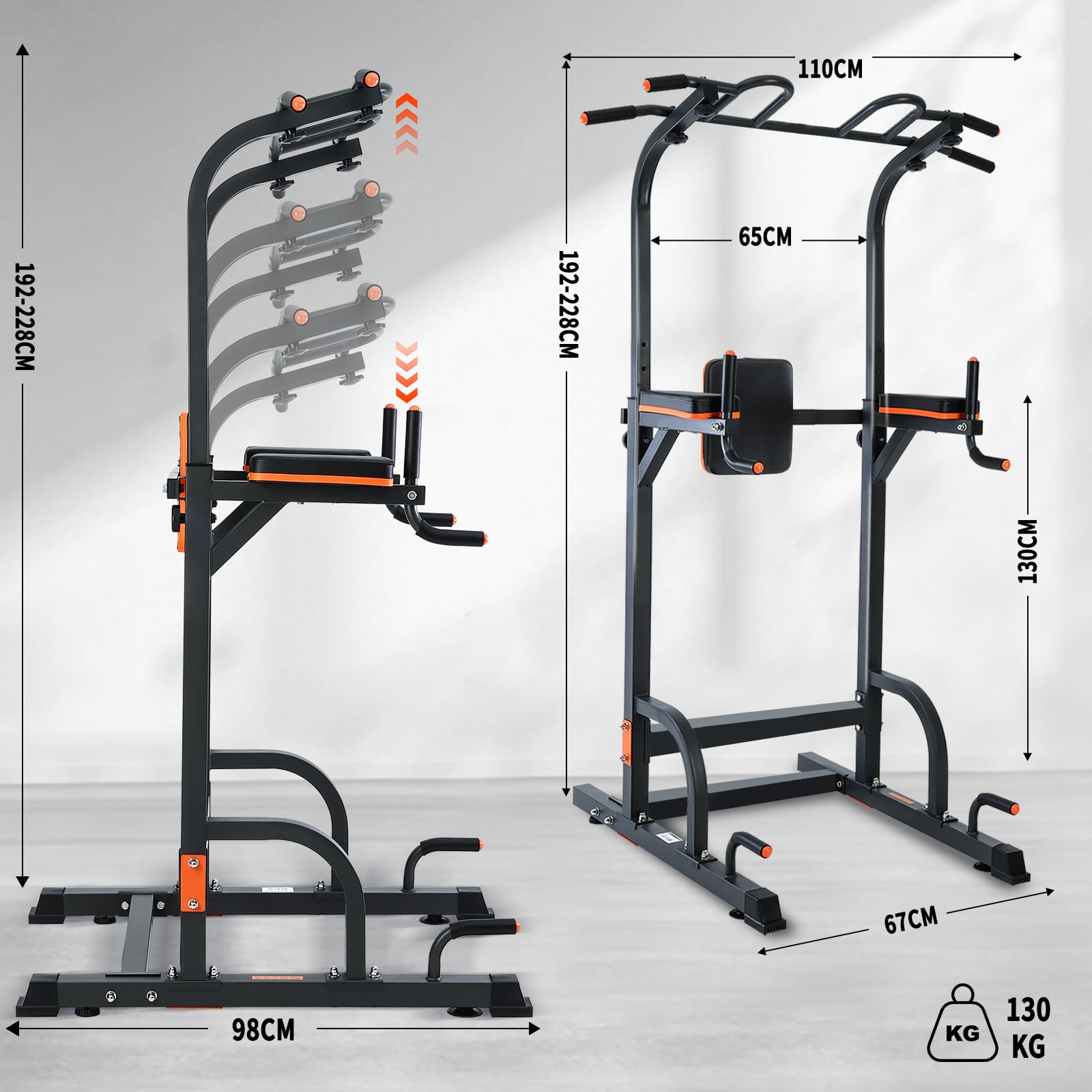 ISE Power Tower Barra di Trazione, per Sedia Romana, Altezza Regolabile, Multifunzione, Dips, Addominali, Stazione di Sollevamento a Casa, Braccioli, Fitness, 150 Kg