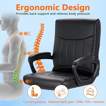 CLATINA Mid Back Leather Office Executive Chair with Lumbar Support and Padded Armrestes Swivel Adjustable Ergonomic Design for Home Computer Desk