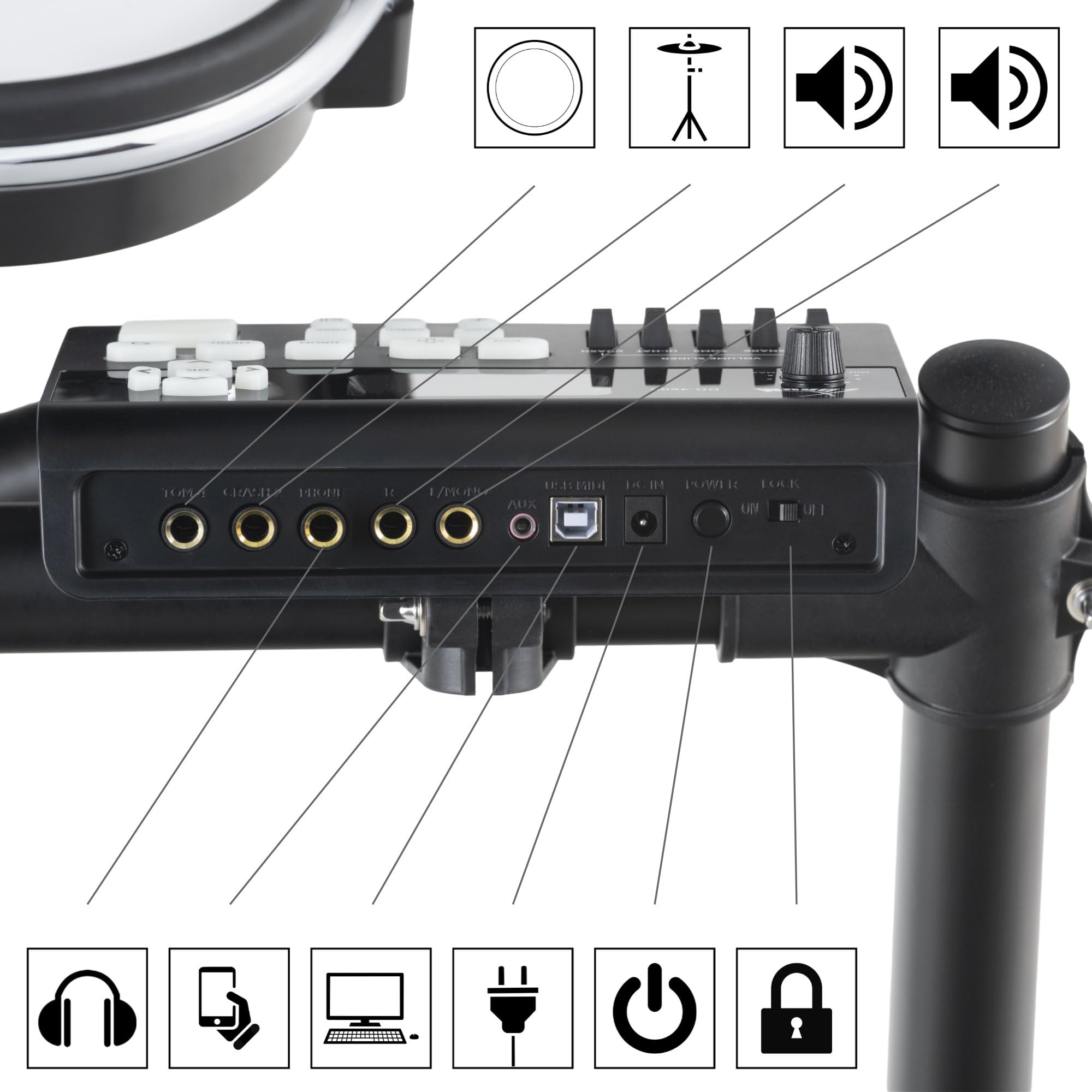 XDrum DD-460P E-Drum Kit, Batteria elettronica con Mesh Heads, Incluso rack | 1x 8" Snarepad Dual-Zone, 1x 8" Kickpad, 3x 8" Tompad Single-Zone, 3x 10" Pad piatti Dual-Zone, Tutti i piatti stoppabili