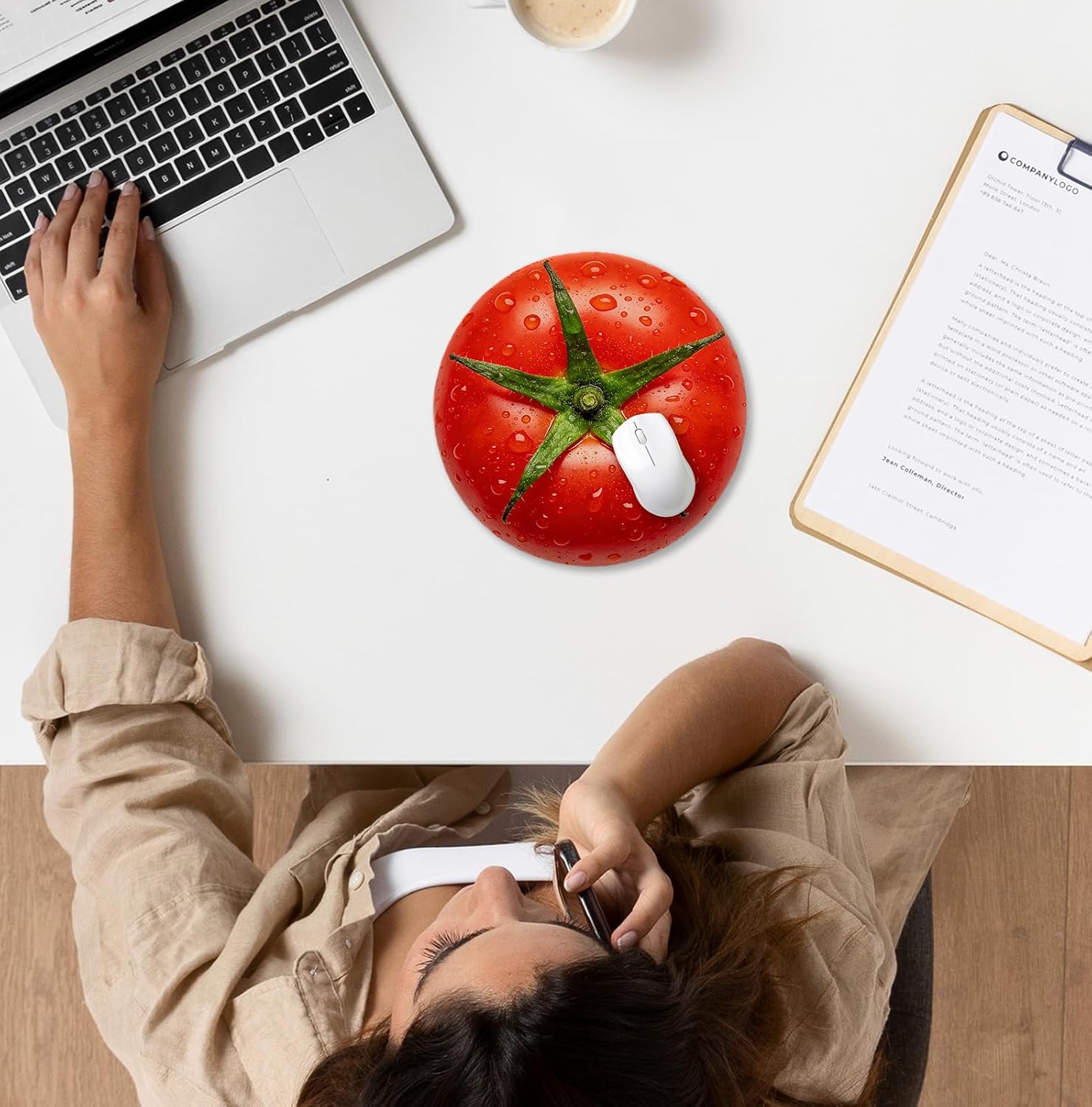 Red Tomato Mouse Pad for Desk, Modern Farmhouse Vegetable Fruit Round Mousepads with Anti-Slip Rubber Base for Computer Laptop Home Office Desk Accessories, 7.9x7.9 Inch image 3