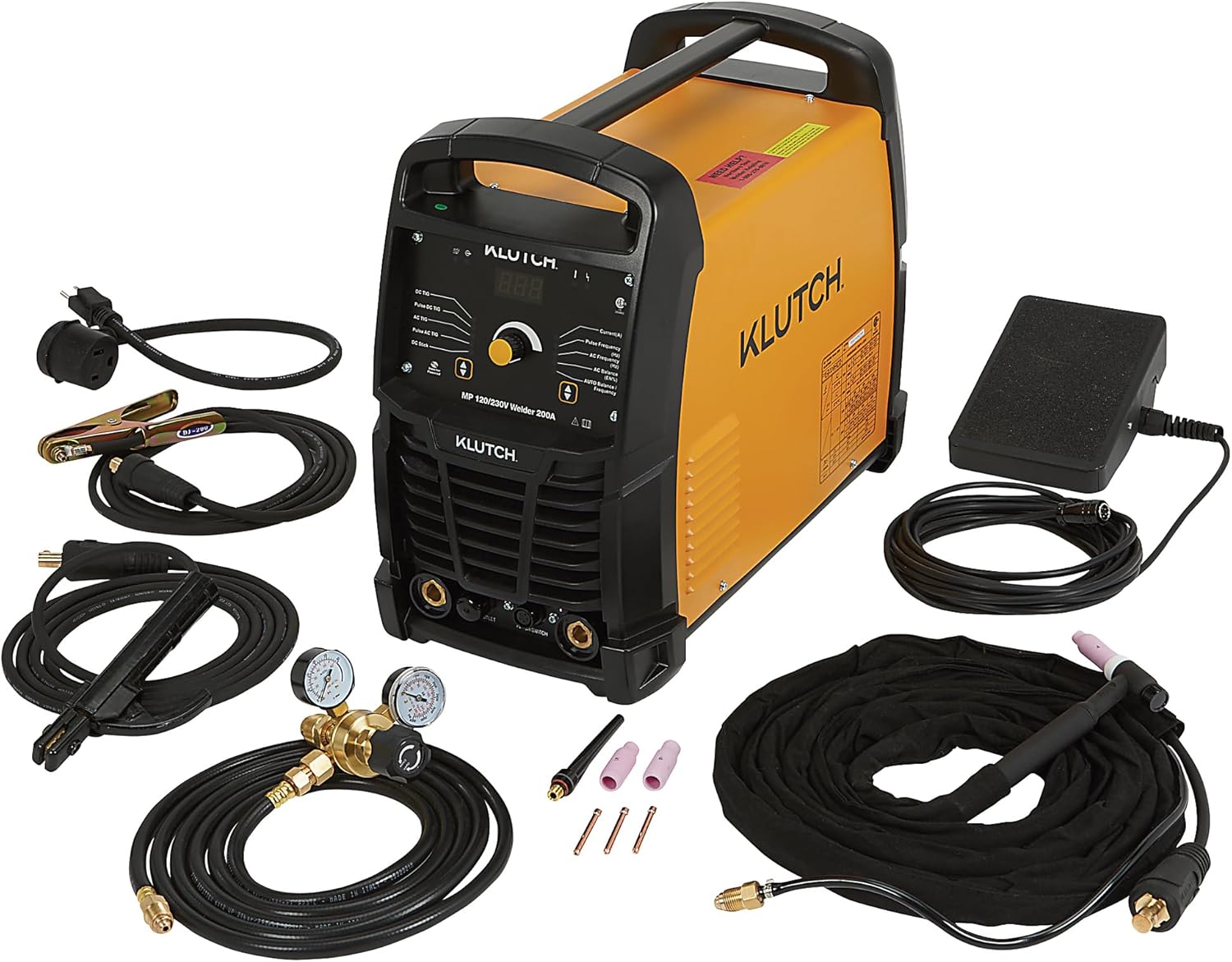 Klutch Dual-Voltage AC/DC TIG/Stick Welder with all included accessories