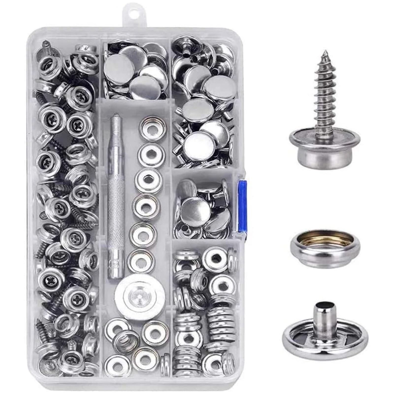 150-teiliges Canvas-Druckknopf-Set, Befestigungsknopf, Metallschrauben, Druckknöpfe, Marine-Qualität, 3/8-Zoll-Sockel, Boots-Canvas-Druckknöpfe mit 2 Einstellwerkzeugen(Silver)