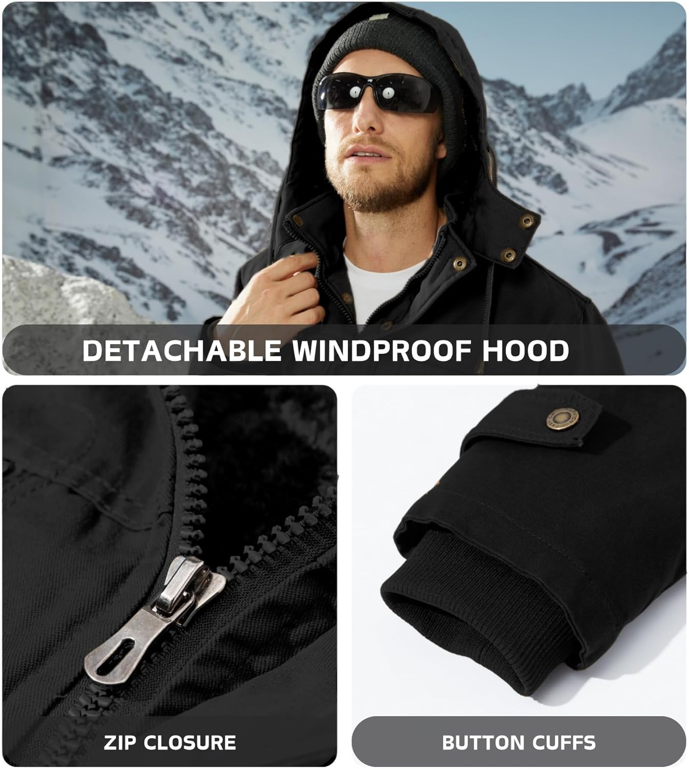 EKLENTSON Men's Winter Coat Fleece Lined Military Jacekt Thick Cotton Parka Jacket Warm Cargo Jacket Work Coat with Hood - Image 6