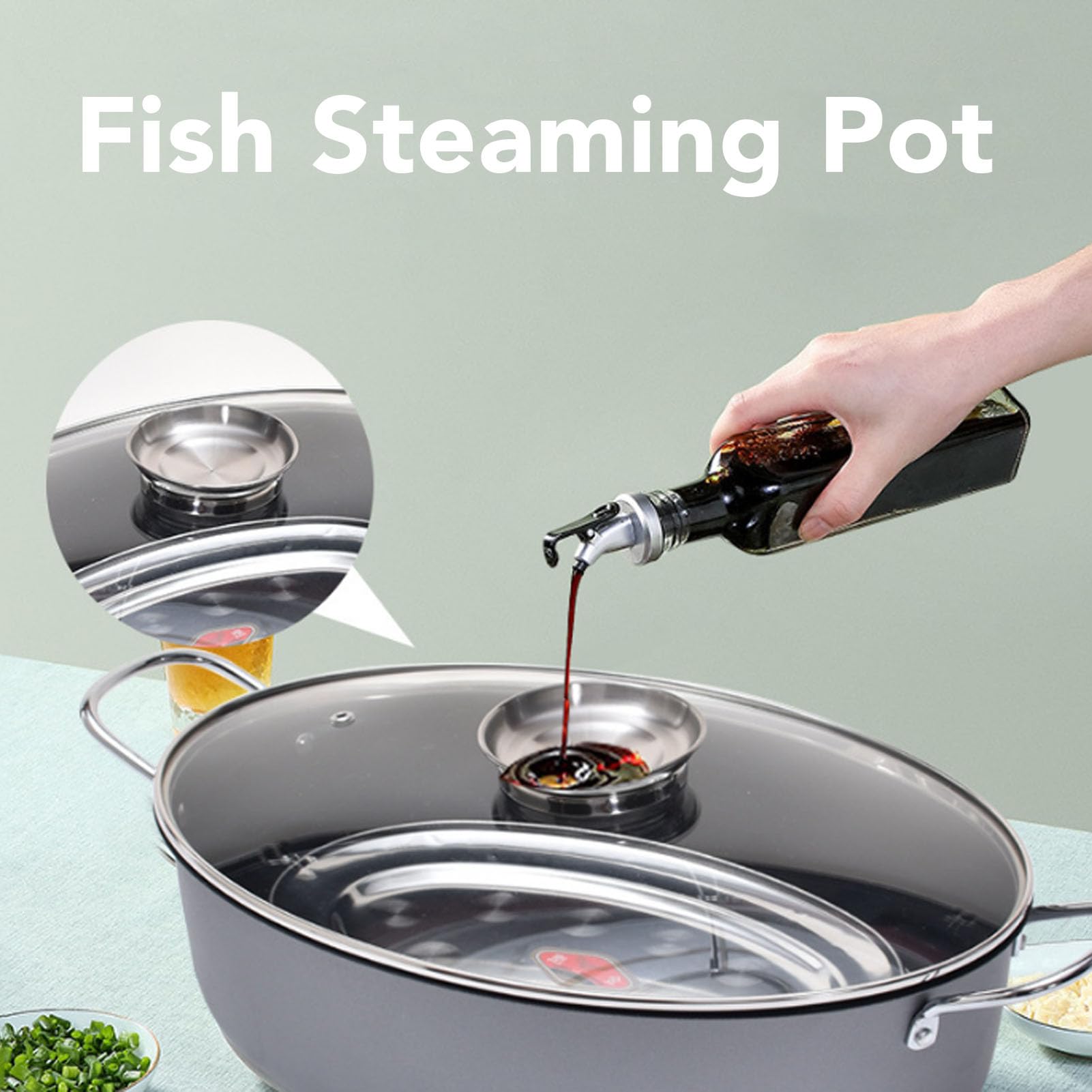 Großer Fisch-Dämpftopf, Multifunktionaler, Ovaler, Antihaftbeschichteter Fischkochtopf aus Karbonstahl mit Einzigartigem Design, für den Gasherd und den Induktionsherd in der
