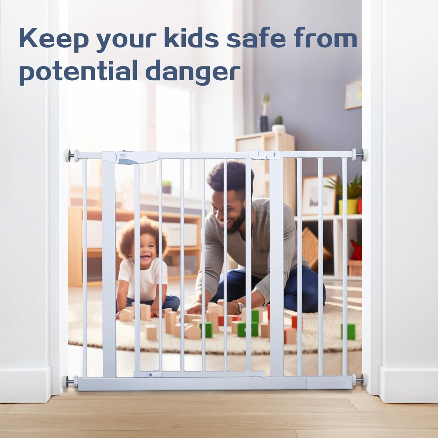 Baby Gate 29-40 Inch for Stair Safety Gates for Toddlers Stairs Door Gate for Babies Room Pressure Mounted Stairs for Kids Pet Gates for Dogs Indoor with Door Child Gate for Doorways, White