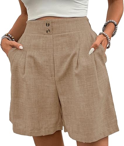 Womens Summer Shorts Casual Knee Length Wide Leg Bermuda Shorts High Waisted Bea