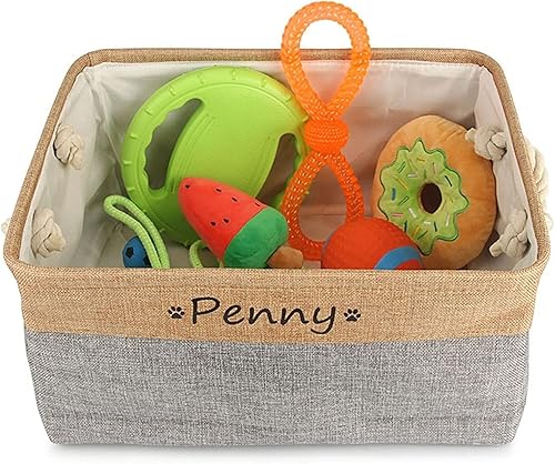 Miniatura 6 de Cesta de juguetes personalizada para perros con nombre, canasta de juguetes personalizada para perros, contenedor de almacenamiento de alimentos