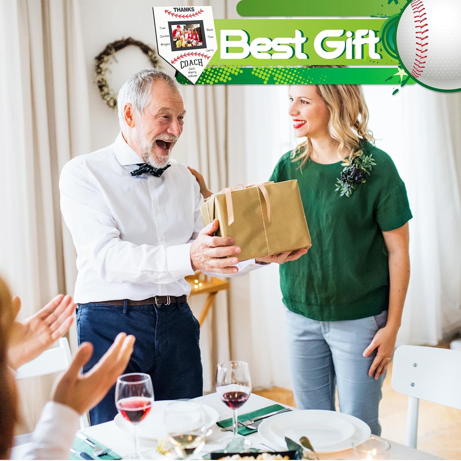 DoubleFill 1 Pc Baseball Softball Coach Signable Picture Frame Thanks Coach Gift Baseball Softball Gift Photo Frame from Team Coaches Appreciation Home Plate Plaque (White)