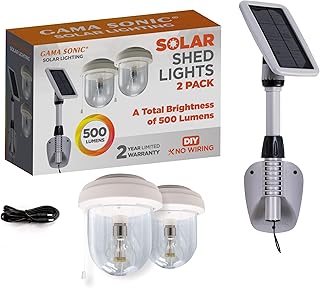 Gama Sonic Light My Shed IV Solar Shed Light, Interior, 2 Solar Powered Lights, Wall or Ceiling Mount, White (GS-16B2)