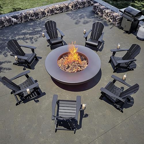 Miniatura 2 de Silla Adirondack plegable con portavasos, sillas de plástico HDPE para exteriores, resistente a la intemperie, aspecto de madera real para patio,