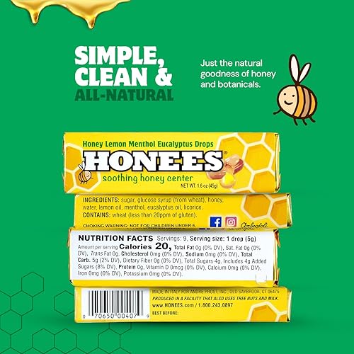 Miniatura 4 de Honees Gotas rellenas de mentol para la tos de limón, miel, mentol y limón, alivio del dolor de garganta, nada artificial, pastillas naturales para