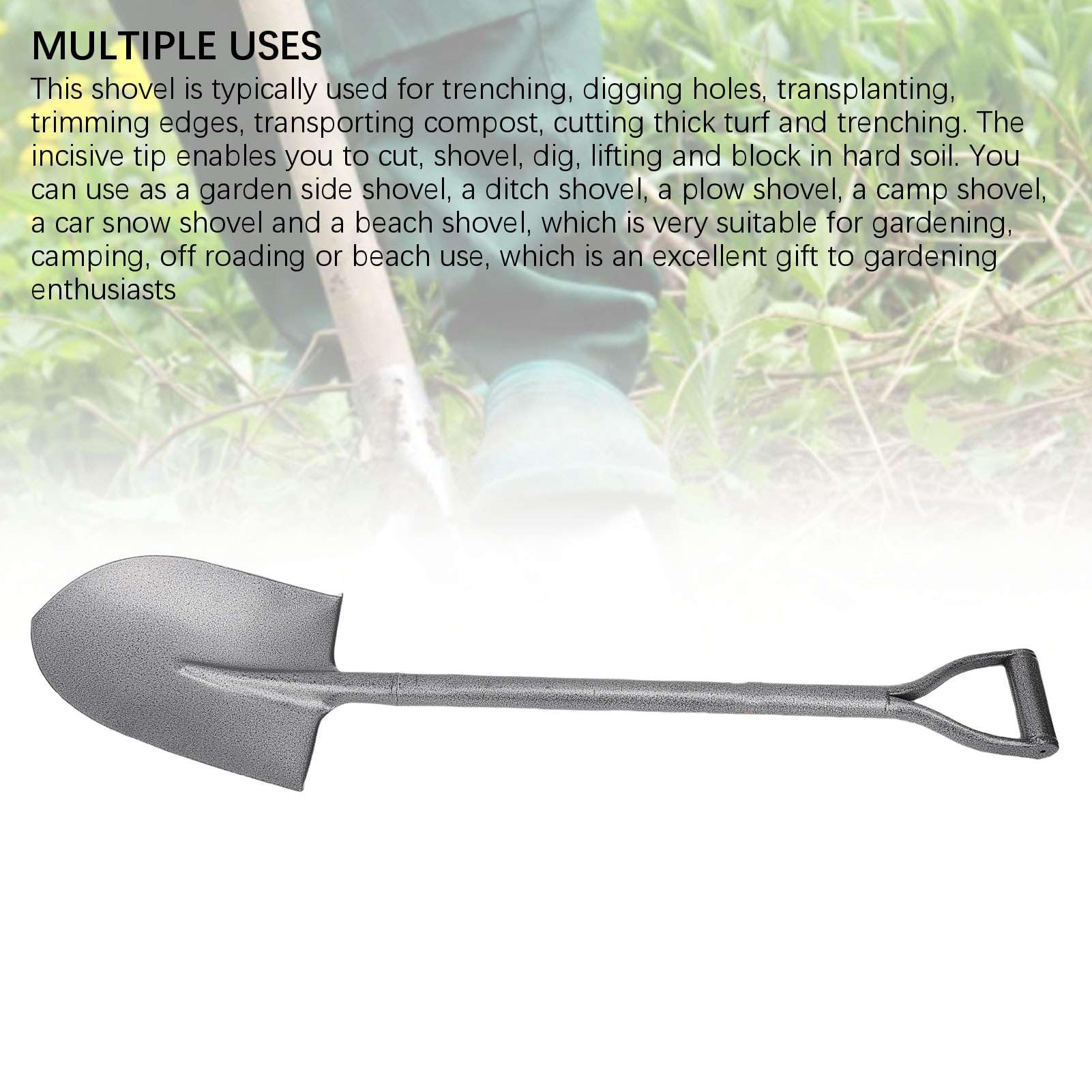 Jeffergarden Pala Pequeña Pala Totalmente Metálica para Excavar Jardinería Plantación para Acampar Punta Corta en D Acero MN 100 Cm