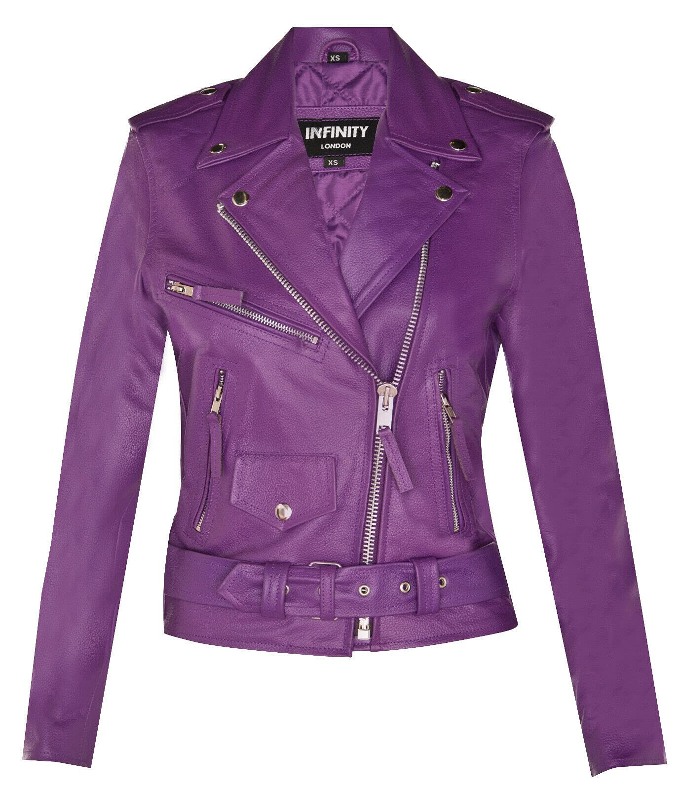 Women's Classic Purple Brando Real Cow Hide Leather Biker Motorcycle Jacket M
