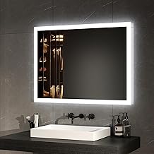EMKE Bathroom Mirror with Light 60 x 80 cm, LED Bathroom Mirror in Warm White and Cool White, Anti-fog, Rocker Switch, Low Consumption, Bathroom Mirror