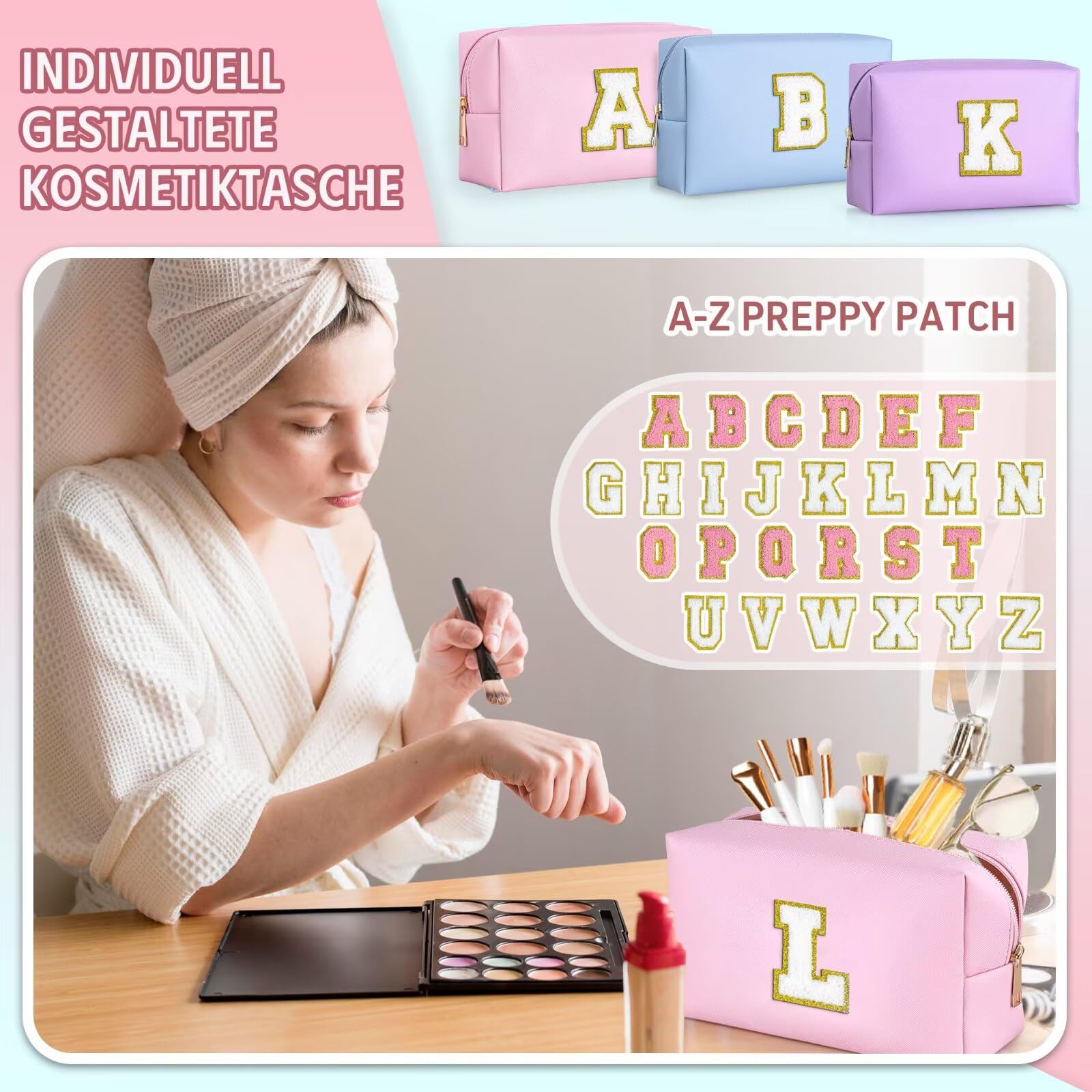 YOOLIFE Geschenk Mädchen 6 7 8 9 10 11 12 13 14 15 Jahre - Buchstaben Kosmetiktasche Damen Mädchen Schminktasche, Reise Make up Tasche, Teenager Geschenke für Damen Freund Schwester Mama, Rosa L - 4