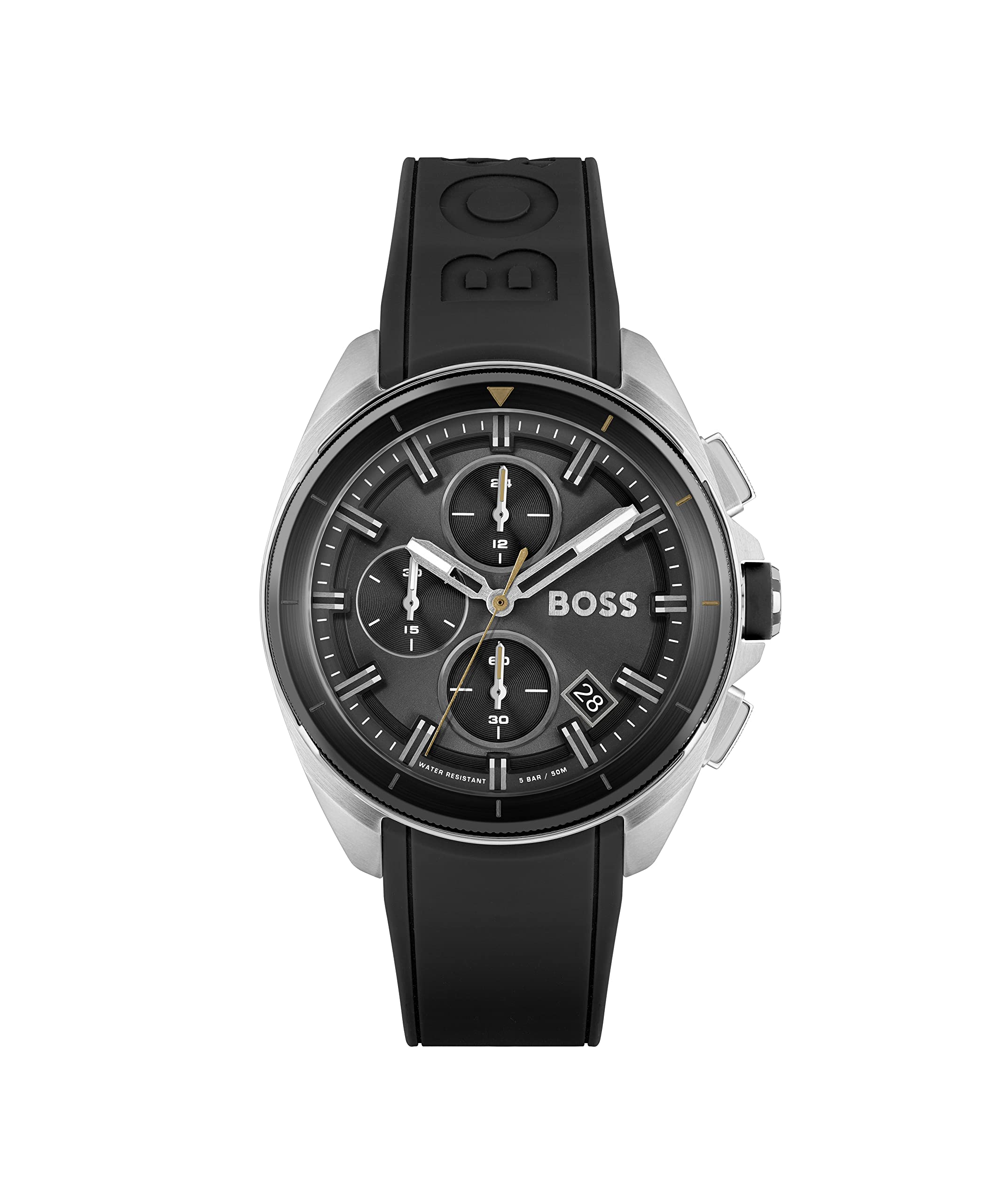 BOSS Volane Men's Chronograph Stainless Steel and Silicone Strap Watch, Color:Black (Model: 1513953)