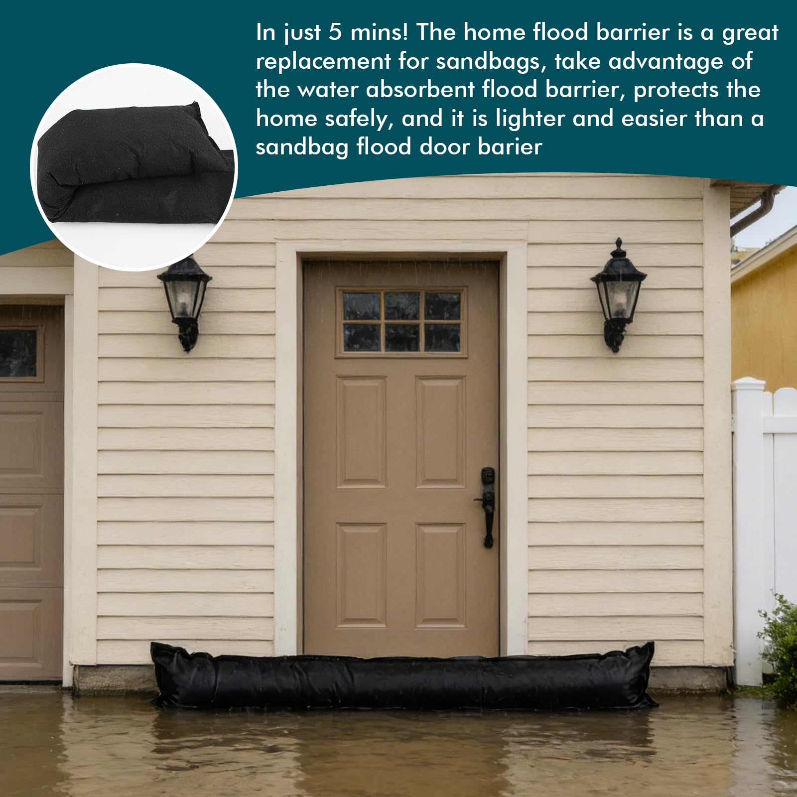 Lot de 4 barrières d'inondation activées par l'eau de 150 cm pour portes d'entrée, barrière de protection contre les inondations pour garage et cave